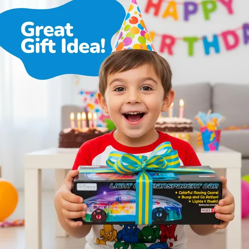 Vista 8 de ArtCreativity Juguete sensorial transparente con luz para niños, 1 unidad, auto de juguete con engranajes móviles coloridos, música y efectos LED