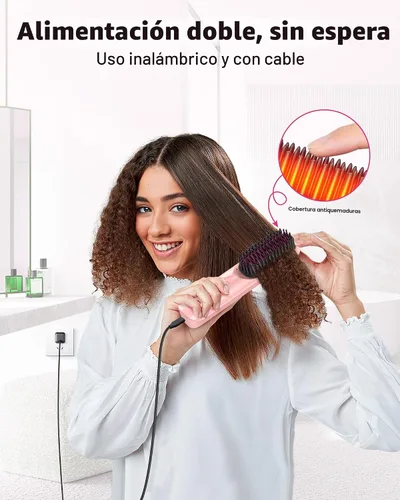 Vista 7 de Bopcal Cordless Hair Straightener Brush, 10000mAh Ionic Heated Comb, 6 Temp