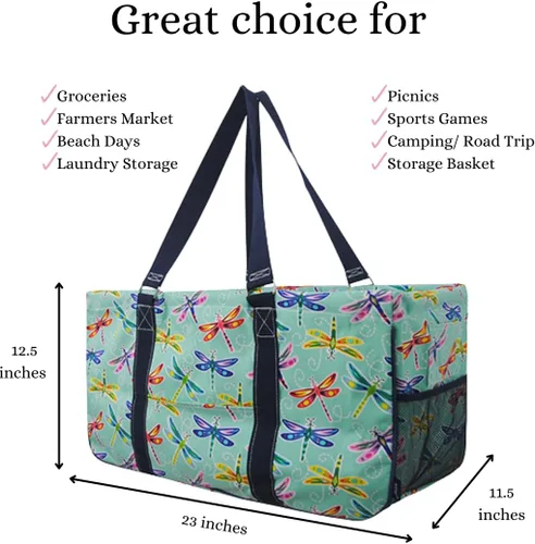 Vista 52 de NGIL Bolsa de comestibles reutilizable extra grande plegable de gran tamaño para comestibles, almacenamiento, picnic, playa, Estampado