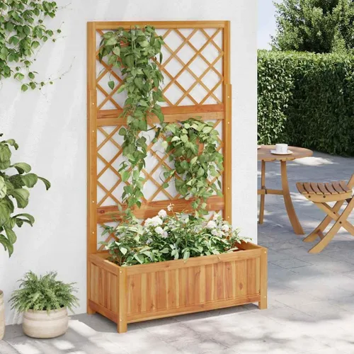 Vista 2 de vidaXL Cama elevada de madera de acacia maciza con enrejado, maceta rectangular versátil para exteriores, para patios, jardines o patios traseros