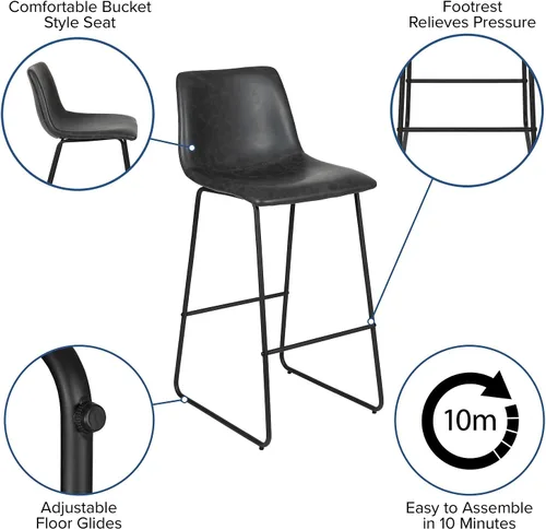 Vista 5 de Flash Furniture Taburete de bar LeatherSoft de 30 pulgadas, gris oscuro Grado comercial, altura de la barra