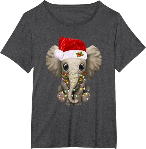 Vista 24 de Lindo elefante de Navidad luz divertido elefante amante de Navidad regalo camiseta Negro