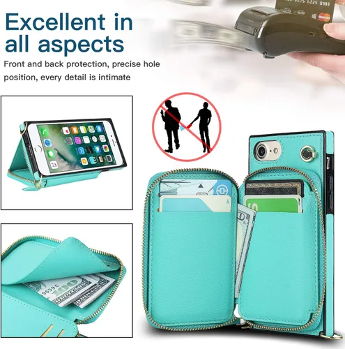 Vista 7 de Asuwish Funda de teléfono para iPhone 6/6s/7/8/SE 2020 2022 con protector de pantalla y soporte para tarjetas con cremallera, soporte de cuero i Six