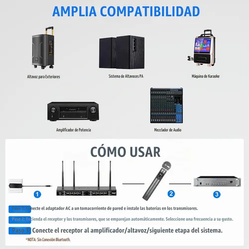 Vista 6 de Phenyx Pro Sistema de Micrófono Inalámbrico, Set de Micrófono Inalámbrico de Metal de 8 Canales con 8 Micrófonos Inalámbricos, Frecuencias UHF 8x20