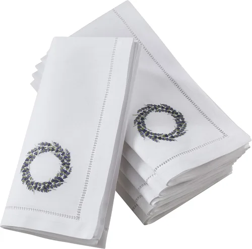 Vista 31 de Juego de 6 servilletas bordadas de magnolia hechas a mano con borde cosido