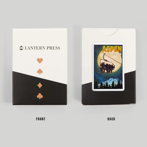Vista 8 de Lantern Press Aspen, Colorado, Remonte de esquí y luna llena (52 cartas de juego, baraja de cartas de tamaño póquer con comodines)