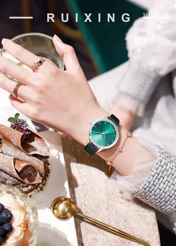 Vista 6 de SK - Reloj de pulsera para mujer, correa de piel, de cuarzo, reloj de lujo japonés de cuarzo.