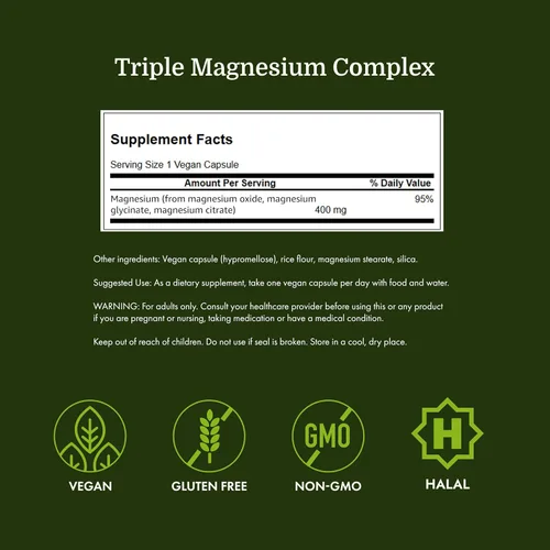 Vista 4 de Swanson Complejo Triple de Magnesio - Suplemento de Magnesio para el Cerebro, Energía, Huesos, Estrés, Músculos y Apoyo del Sueño* - Contiene