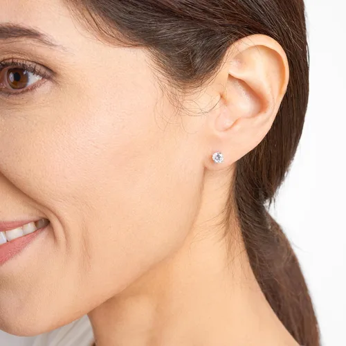 Vista 2 de Tienda Essentials Plated Sterling Silver Cubic Zirconia Stud Earrings (Round & Princess)