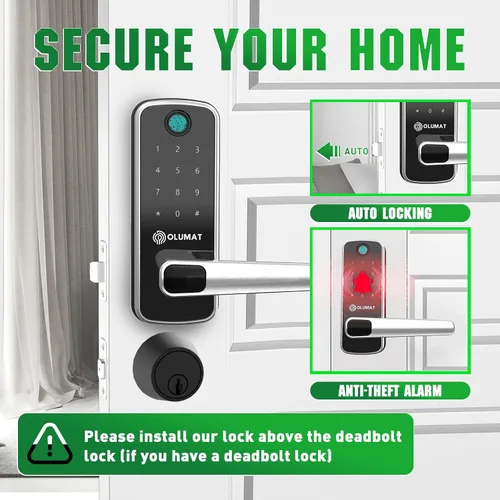 Vista 7 de Olumat Cerradura inteligente con sensor de puerta, huellas dactilares, código, entrada sin llave, fácil instalación, garantía de satisfacción de 30