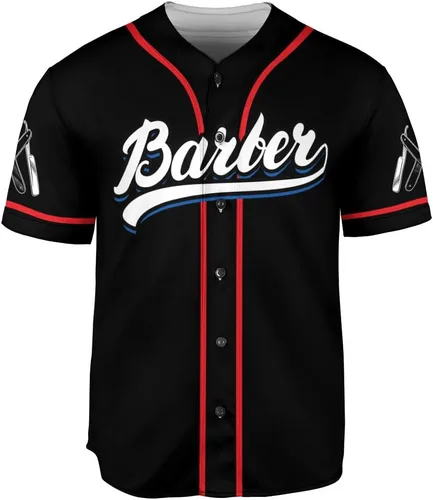 Vista 2 de Leeprints Baber Shop - Camiseta de béisbol personalizada, para peluquería, camiseta de béisbol para peluquería, tijeras para barbero, hoja