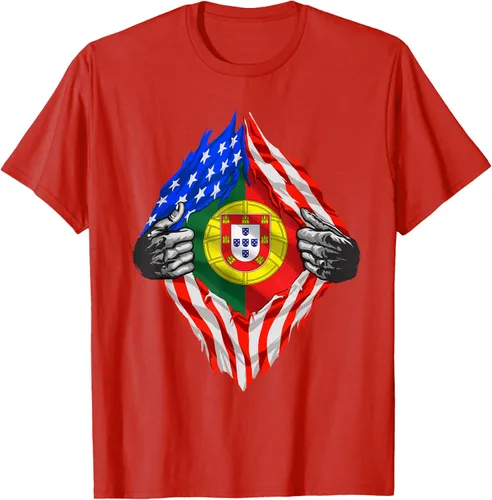 Vista 73 de Camiseta de bandera de Estados Unidos con diseño de raíces portuguesas, Negro, S