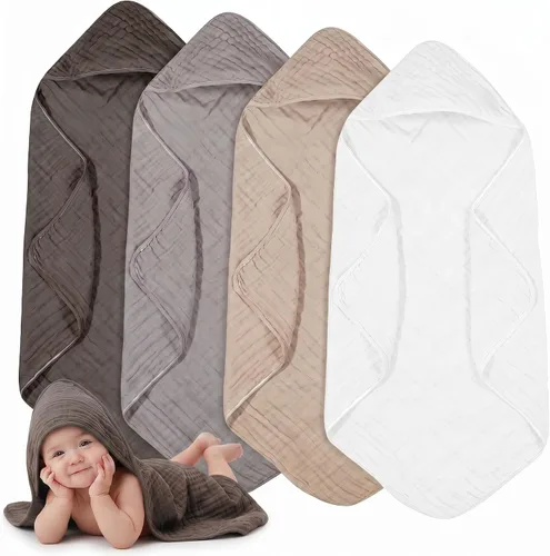 Vista 21 de Peryiter 6 piezas de toallas de muselina con capucha para bebé, toalla de baño de 81x81 cm de algodón para recién nacidos, mantas de bebé