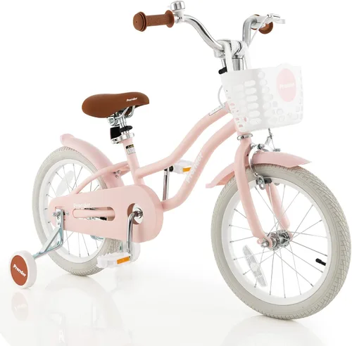 Vista 30 de BABY JOY Bicicleta infantil, 12 14 16 18 20 pulgadas, para niños y niñas, con asiento ajustable, cesta removible, freno de mano y freno