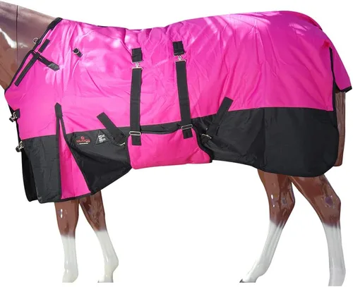 Vista 23 de HILASON Manta de Caballo de Poly Impermeable de Invierno 1200D con Envolvente de Vientre Mantas de Exterior para Caballos Vino