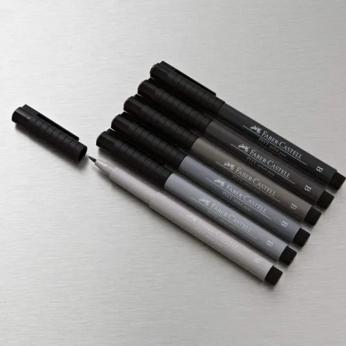 Vista 3 de Faber-Castell F167116 Pitt Artist Pen Cartera de 6 con puntas surtidas, color negro