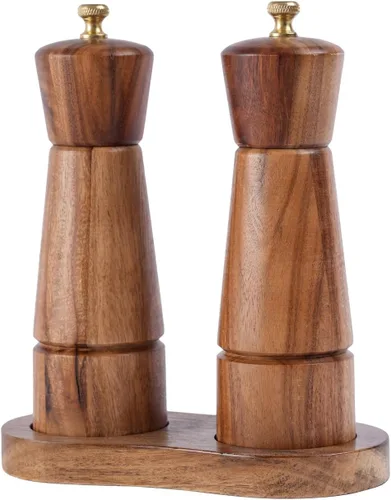 Vista 11 de Molinillo de pimienta, molinillo de pimienta con acero inoxidable ajustable, madera de acacia, altura 6.5 in, diámetro inferior: 2.0 in, diámetro