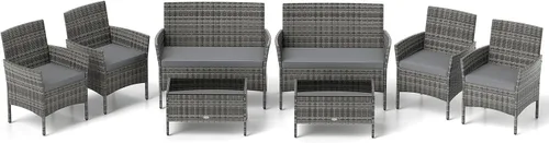 Vista 14 de RELAX4LIFE Juego de muebles de patio de 4 piezas – Juego de muebles de ratán para conversación al aire libre con cojines, mesa de centro de cristal