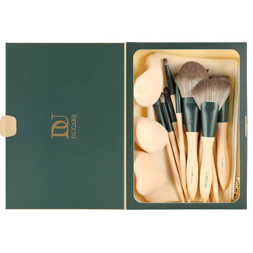 Vista 3 de DUcare Brochas de maquillaje, 14 piezas con 3 esponjas de maquillaje, bolsa de cosméticos y peine de pestañas