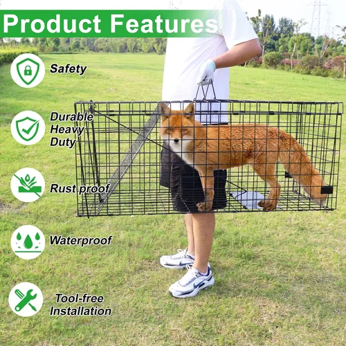 Vista 4 de VASALAID Jaula de trampa para animales vivos, 51 x 19 x 17 pulgadas, jaula de trampa viva humana para interiores y exteriores, jaula de trampa