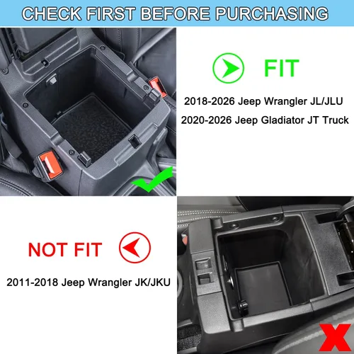 Vista 3 de PIMCAR Organizador de consola central para Jeep Wrangler JL/JLU (2018-2026) y Gladiator JT (2020-2026) Bandeja de almacenamiento para reposabrazos