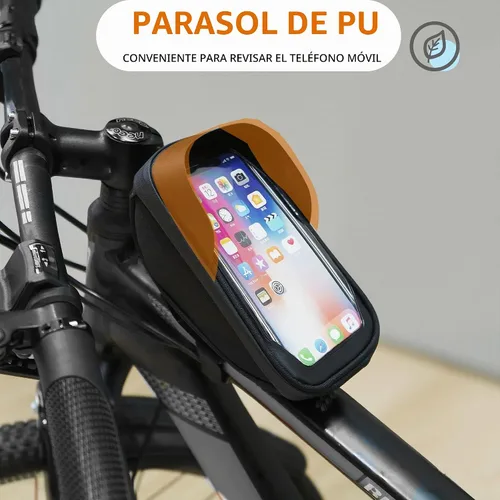 Vista 5 de Bolsa de soporte para teléfono de bicicleta, soporte impermeable para teléfono de bicicleta con pantalla táctil y visera solar, bolsa de teléfono