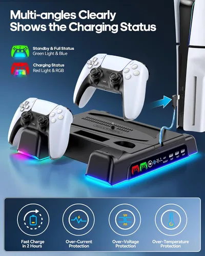 Vista 3 de Kytok PS5/ Slim/ Pro Stand with Cooling Fan & Dual Controller Charger for PlayStation 5 Console, 3-Level Fan, Black