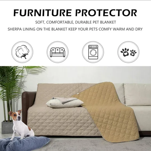 Vista 2 de Mantas para proteger el sofá, fundas impermeables para cama de perro, manta protectora de muebles para mascotas (beige + arena, 68 x 82 pulgadas)