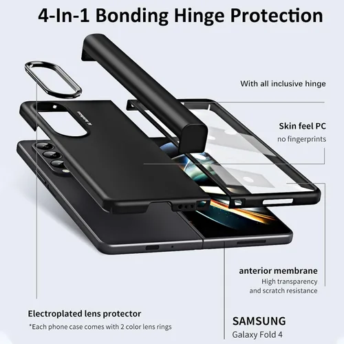 Vista 6 de NINKI Funda compatible con Galaxy Z Fold 4 con protector de pantalla y 2 protectores de lente de cámara, funda de protección de bisagra para Z Fold