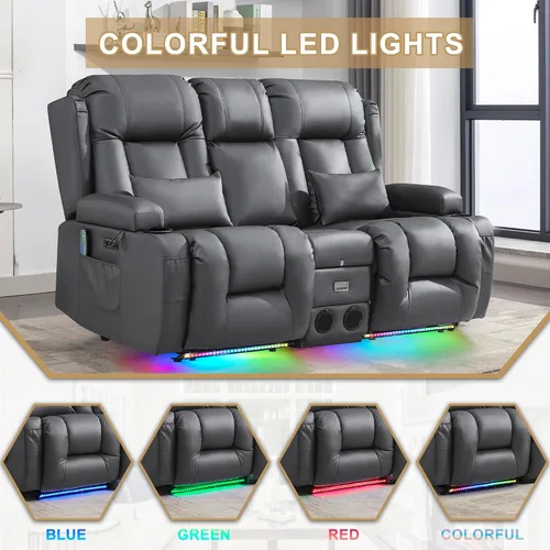 Vista 8 de URRED Sofá reclinable Power Loveseat con masaje y calor, gris ceniza