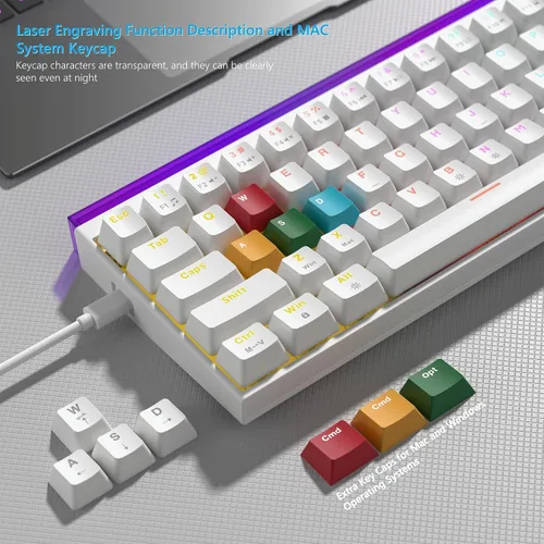 Vista 7 de Womier Teclado 60% con caja de luz, teclado mecánico con cable para juegos con teclas MCA, perfil OEM, programable, 64 teclas de intercambio
