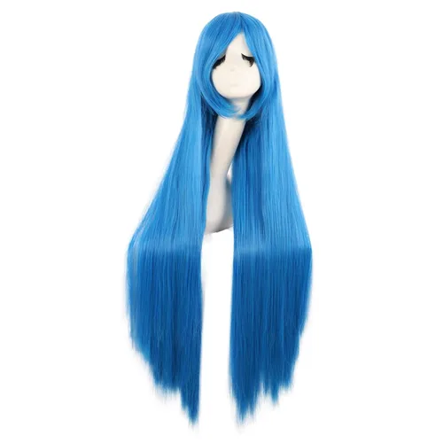 Vista 16 de MapofBeauty - Peluca para anime de 40 pulgadas y 100 cm con flequillo oblicuo, peluca larga y lisa para fiesta de cosplay (negro)