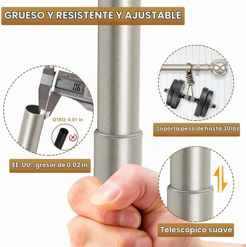 Vista 7 de KAMANINA Barras de cortina dobles para ventanas de 72 a 144 pulgadas, oro Dorado champán