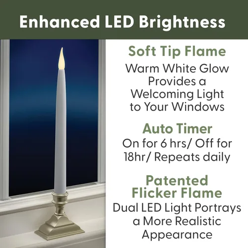 Vista 2 de 612 Vermont VT-1660P-4 - Velas LED de ventana con temporizador (6 encendido/18 apagado), llama parpadeante LED dual blanca cálida patentada, Peltre