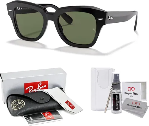 Vista 2 de Ray-Ban State Street RB2186 - Lentes de sol cuadrados para hombre y mujer + paquete con kit de gafas de diseñador iWear