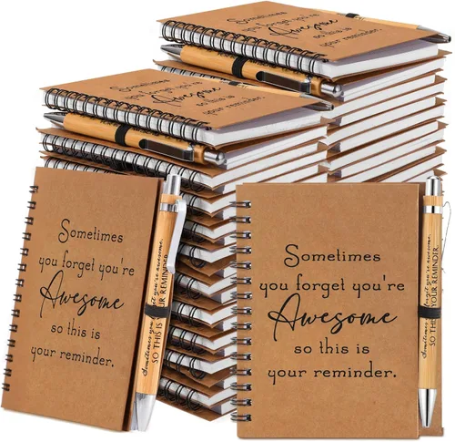 Vista 9 de Honoson 30 Juegos de Cuadernos en Espiral, Regalos de Agradecimiento para Empleados, Diarios Inspiracionales con Bolígrafos de Bambú Retráctiles a