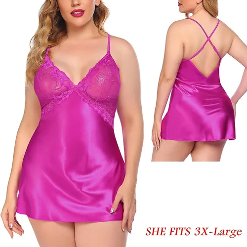 Vista 7 de Avidlove - Lencería para mujer, cuello en V ropa corta para dormir, de satén con encaje