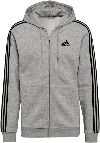 Vista 2 de adidas Sudadera de forro polar con capucha, 3 rayas y cierre completo, para hombre