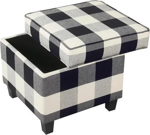 Vista 6 de HomePop Otomana Clásica Cuadrada de Almacenamiento con Tapa Desmontable Otomana con Almacenamiento para Sala de Estar y Dormitorio, Patrón de Negro