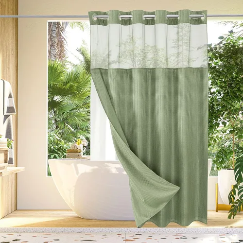 Vista 9 de Gibelle: cortina de ducha pequeña para baño de 36x74, cortina de ducha de punto gofre con juego de forro de tela a presión, no necesita ganchos