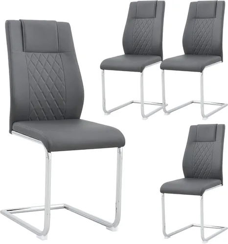 Vista 24 de Sillas De Comedor - Juego de 4 sillas de comedor modernas para cocina, con asiento tapizado de piel sintética, patas de metal con respaldo alto