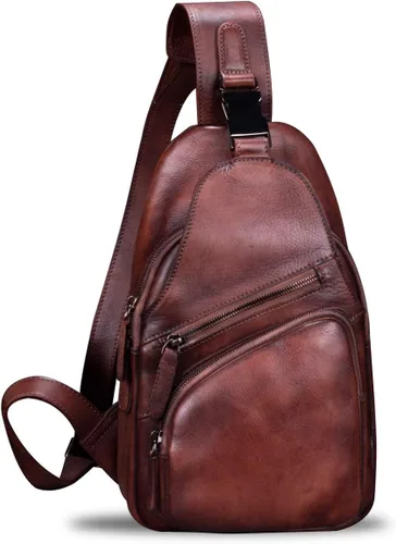 Vista 2 de IVTG Bolso bandolera de cuero genuino para hombres y mujeres, mochila de hombro hecha a mano cruzada para motocicleta