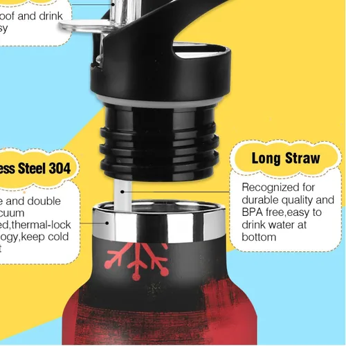 Vista 3 de Kids Water Bottle for School, Kids Water Bottle Stainless Steel for Travel or School 20 Oz, BPA-Free, Red Snowflakes Black Buffalo Plaid
