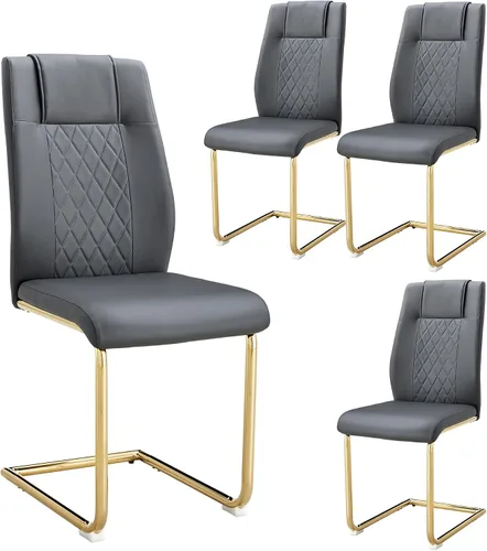 Vista 13 de Sillas De Comedor - Juego de 4 sillas de comedor modernas para cocina, con asiento tapizado de piel sintética, patas de metal con respaldo alto