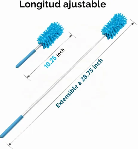 Vista 5 de Plumero de microfibra para limpieza, Tukuos plumeros lavables a mano con 2 piezas de cabezal de microfibra reemplazable, poste extensible, cepillo