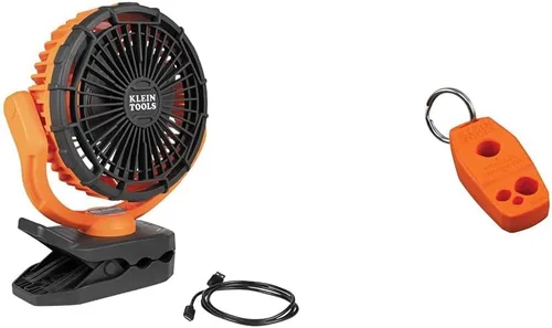 Vista 12 de Klein Tools Paquete de mini ventilador USB recargable con batería con tira de alimentación magnética, protector de sobretensiones, luz LED, puertos