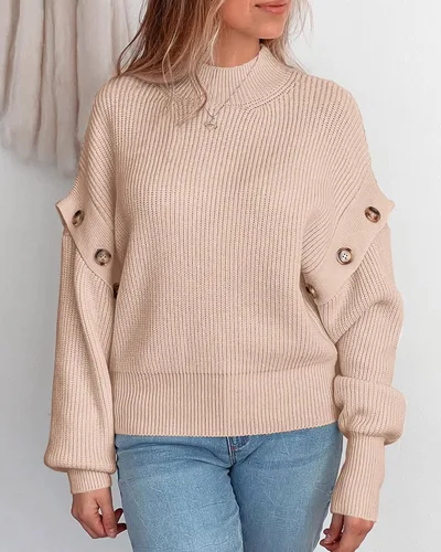 Vista 5 de PRETTYGARDEN Suéter de punto para mujer, ropa de moda de otoño, manga larga, cuello falso, blusa