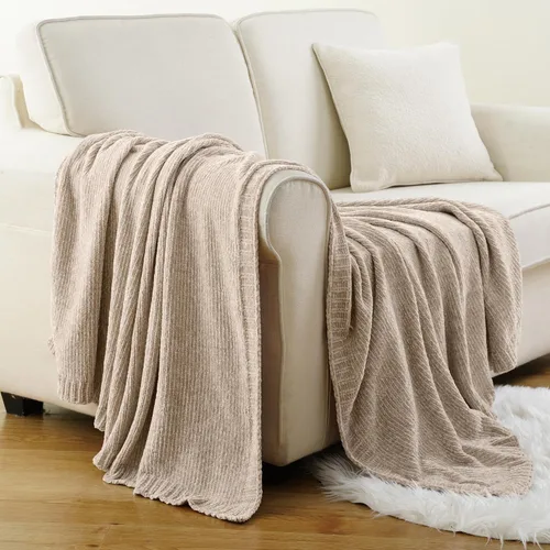 Vista 6 de Manta beige de felpilla suave para sofá, 51 x 67 pulgadas