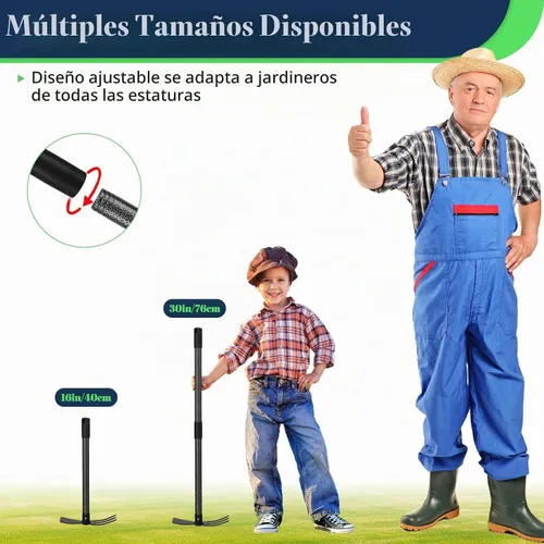 Vista 4 de Herramienta multiusos de azada de jardín, resistente ajustable (16 a 30 pulgadas) con mango ergonómico, acero recubierto antioxidante