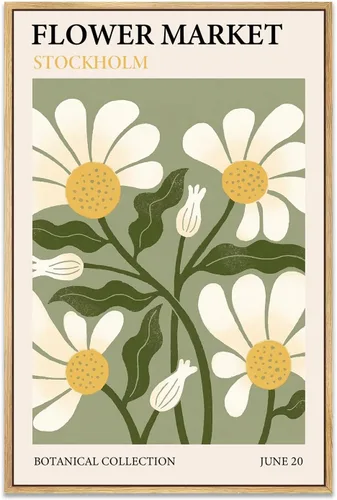 Vista 19 de Zzuyi Lienzo enmarcado para mercado de flores, arte de pared, póster botánico de flores silvestres rosas, impresiones de imágenes, ilustraciones